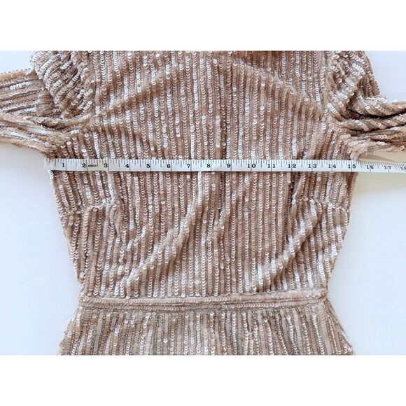 NWT Mac Duggal Women's Long Sleeved Sequined Mini Dress in Nude Size 0 - Picture 13 of 16